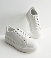 New Look White Leather-Look Lace Up Chunky Trainers